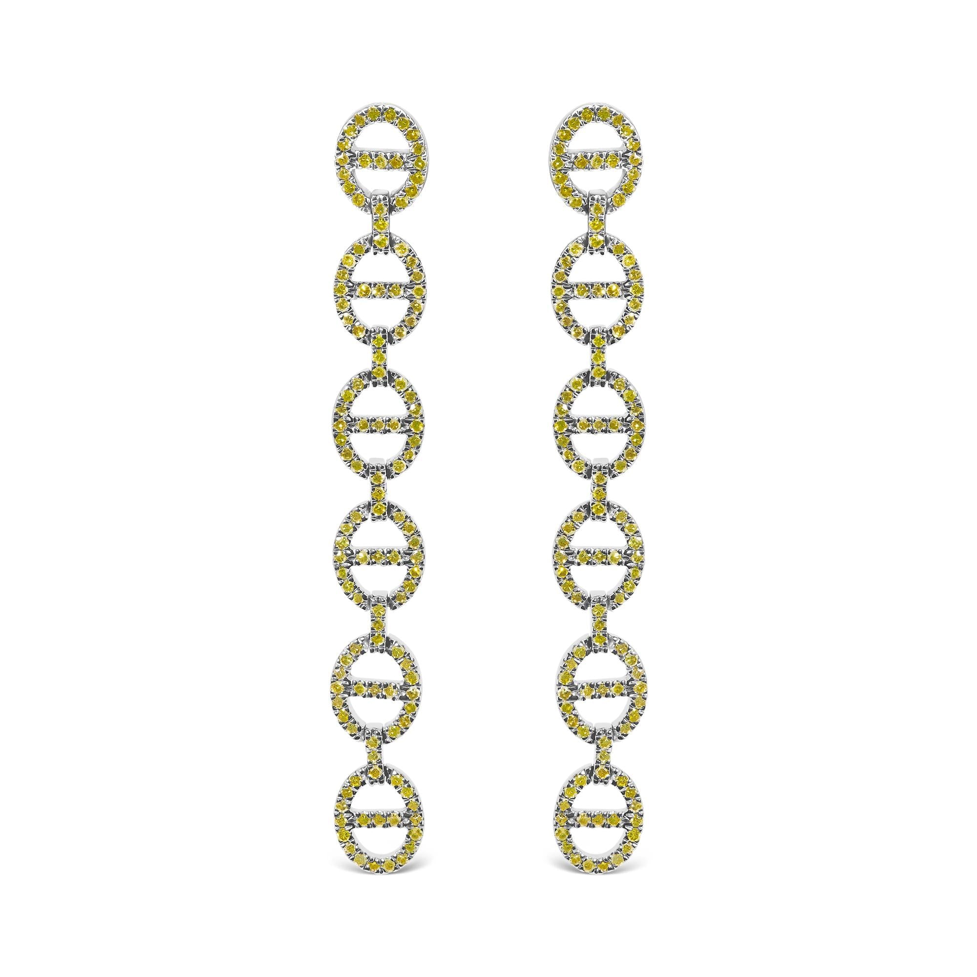1 Ct. T.W. Treated Yellow Diamond Linked Circle Drop Earrings in Sterling Silver, photo 1