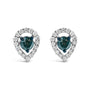 Aretes de botón de halo en forma de pera con diamantes azules y blancos de 1/2 ct. p.t. en plata de ley, foto 1