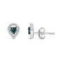Aretes de botón de halo en forma de pera con diamantes azules y blancos de 1/2 ct. p.t. en plata de ley, foto 4