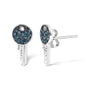 Aretes de botón con motivo de llave con diamantes azules de 1/6 ct. p.t. en plata de ley, foto 2