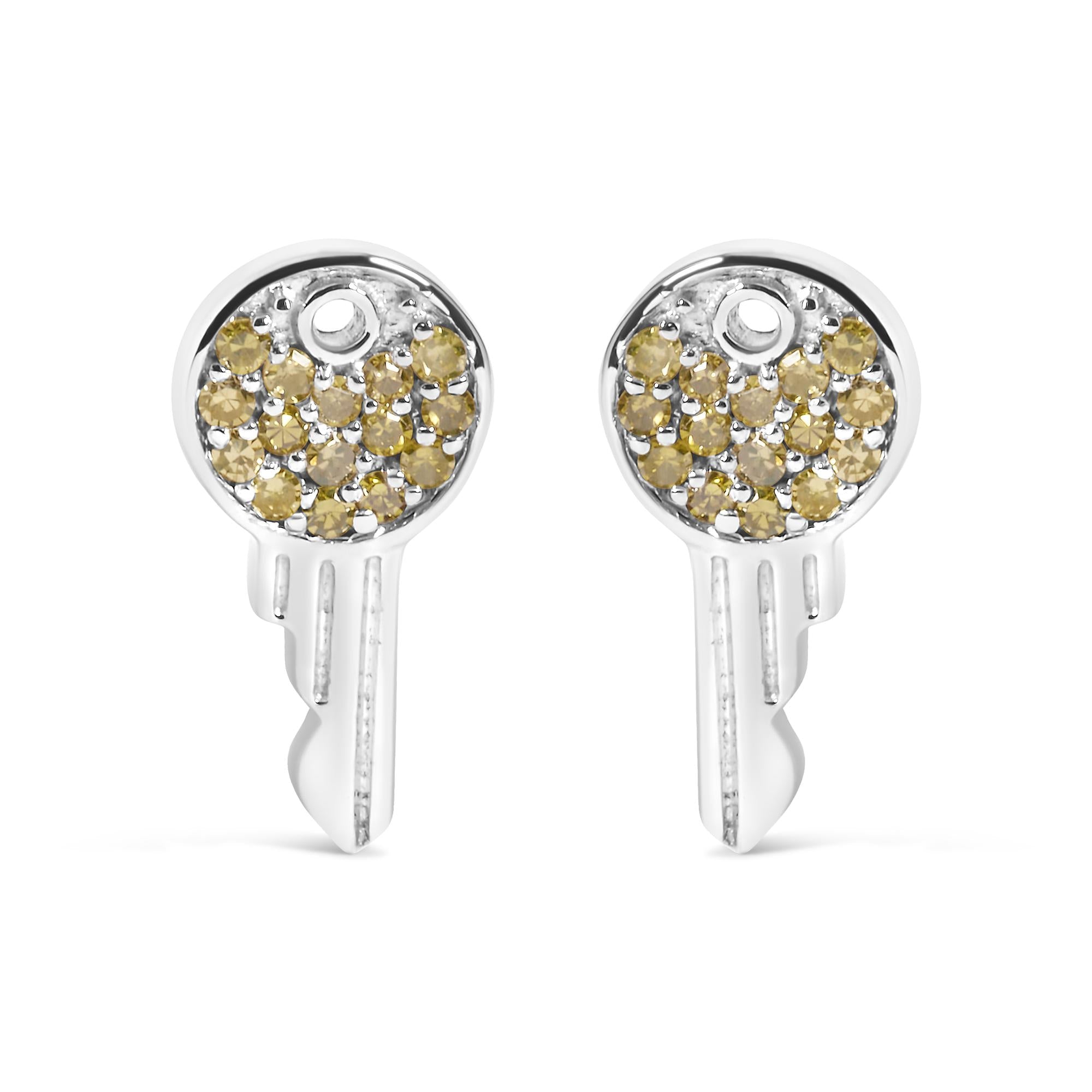 Aretes con dije de diamantes amarillos tratados de 1/6 ct. p.t. en plata de ley, foto 1