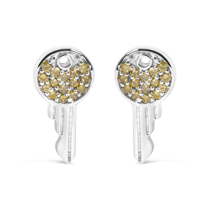 Aretes con dije de diamantes amarillos tratados de 1/6 ct. p.t. en plata de ley, foto 1