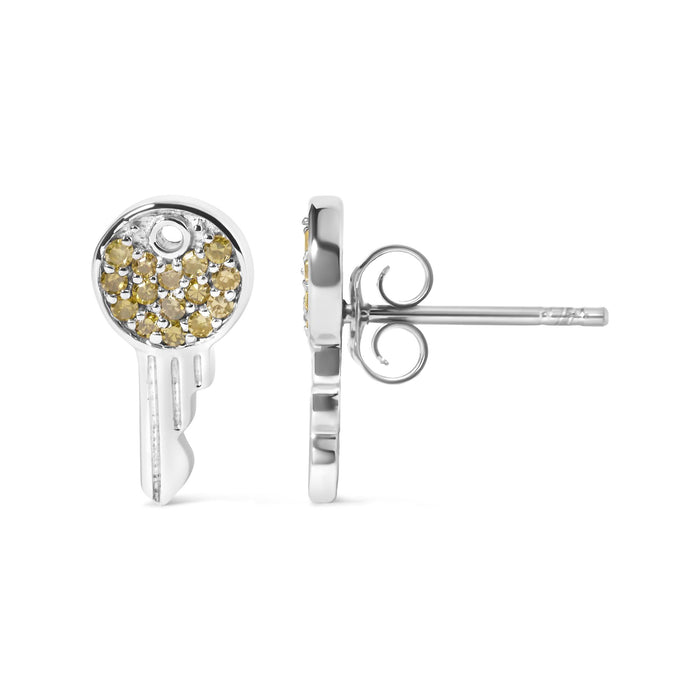 Aretes con dije de diamantes amarillos tratados de 1/6 ct. p.t. en plata de ley, foto 4