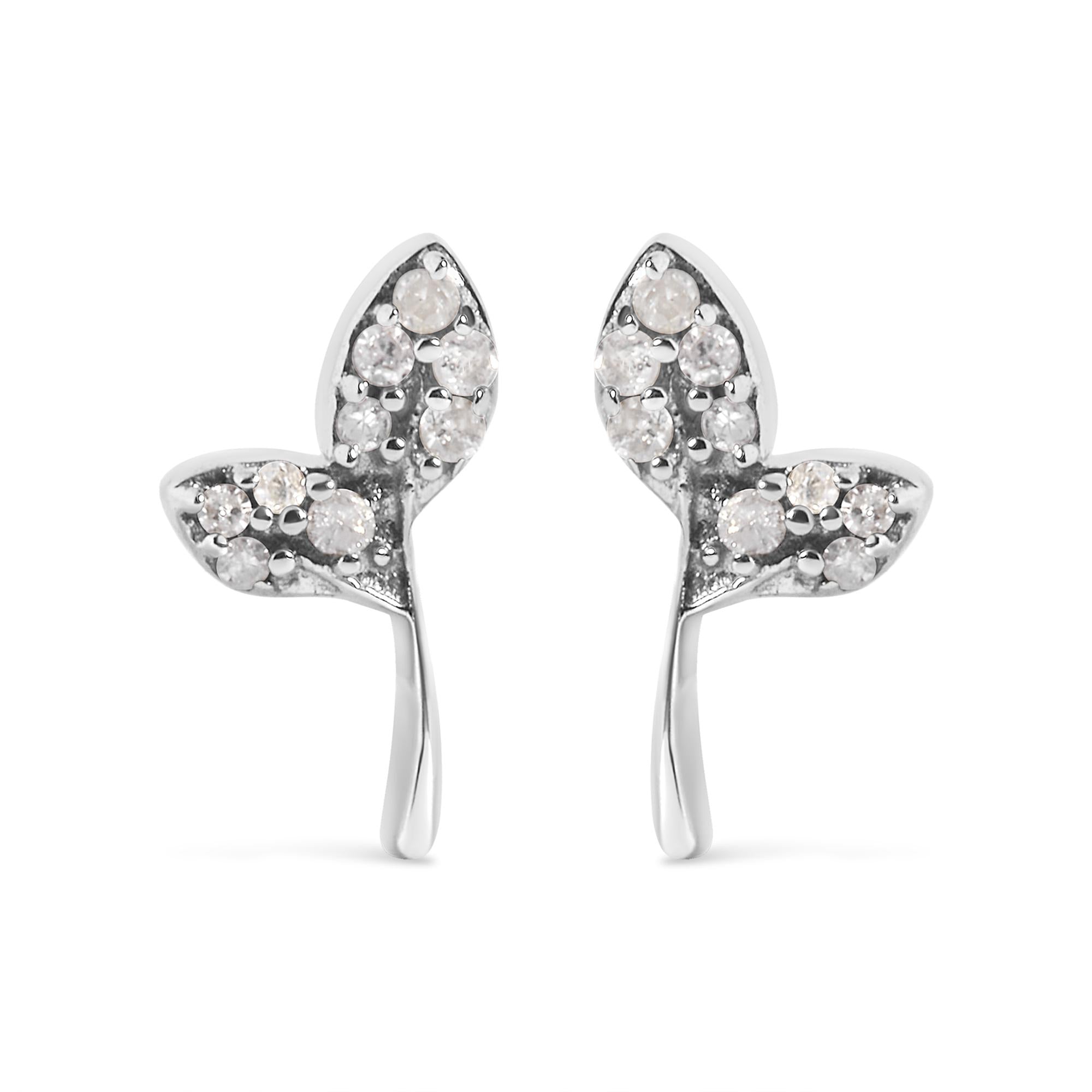 1/16 Ct. T.W. Diamond Leaf Earrings in Sterling Silver, photo 1