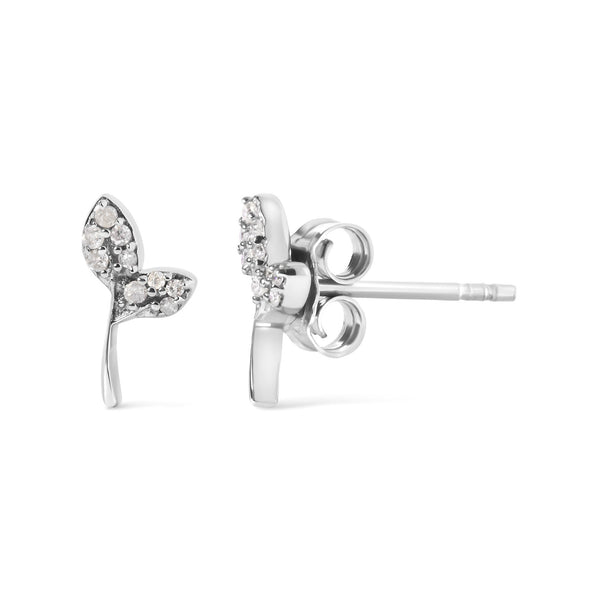 1/16 Ct. T.W. Diamond Leaf Earrings in Sterling Silver, photo 2