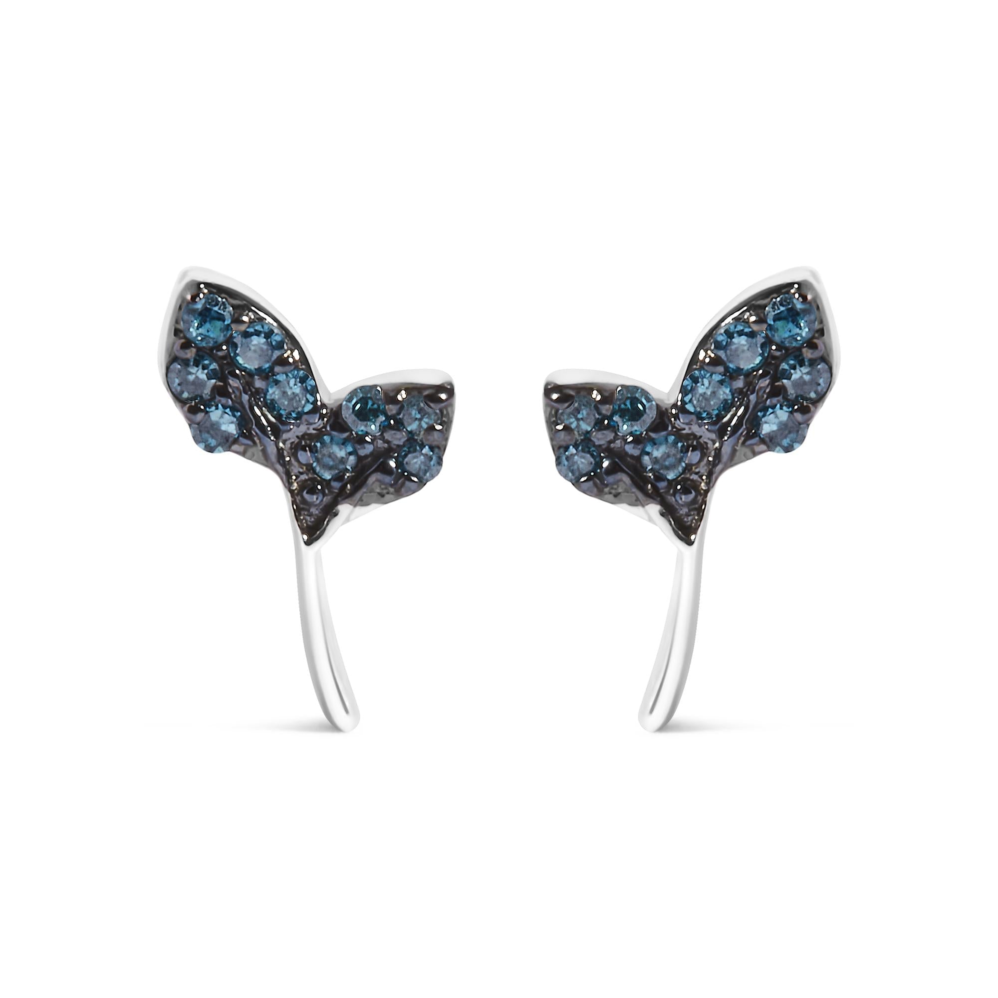 Blue Treated Diamond Accent Leaf Stud Earrings in Sterling Silver, photo 1