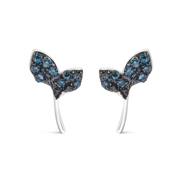 Blue Treated Diamond Accent Leaf Stud Earrings in Sterling Silver, photo 1