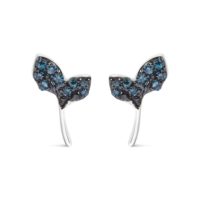 Blue Treated Diamond Accent Leaf Stud Earrings in Sterling Silver, photo 1