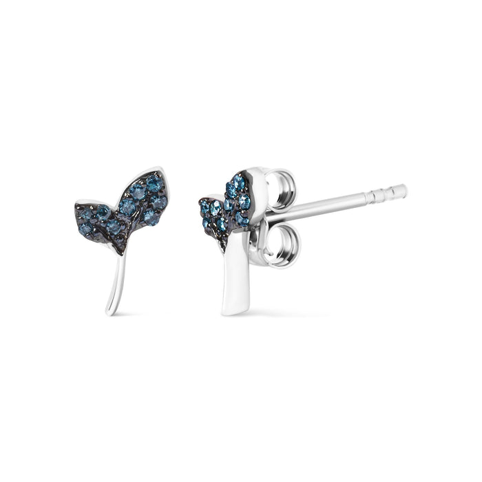 Blue Treated Diamond Accent Leaf Stud Earrings in Sterling Silver, photo 2