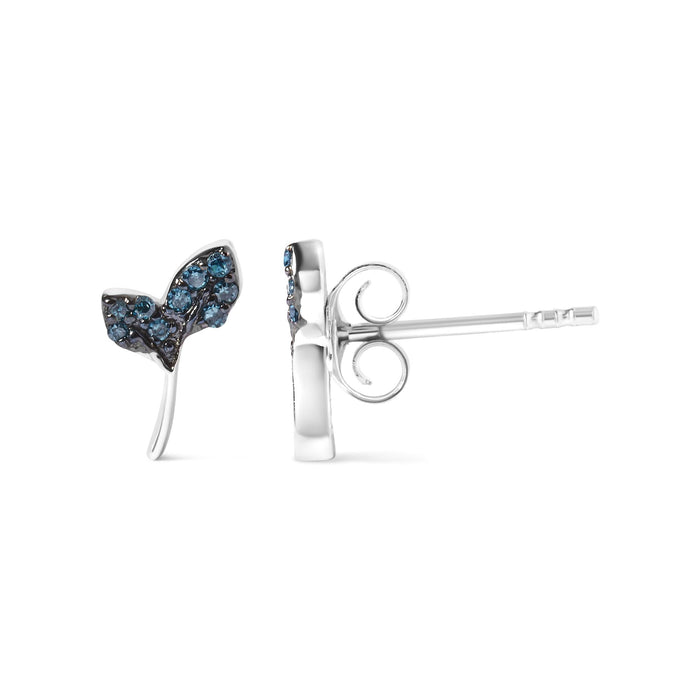 Blue Treated Diamond Accent Leaf Stud Earrings in Sterling Silver, photo 4