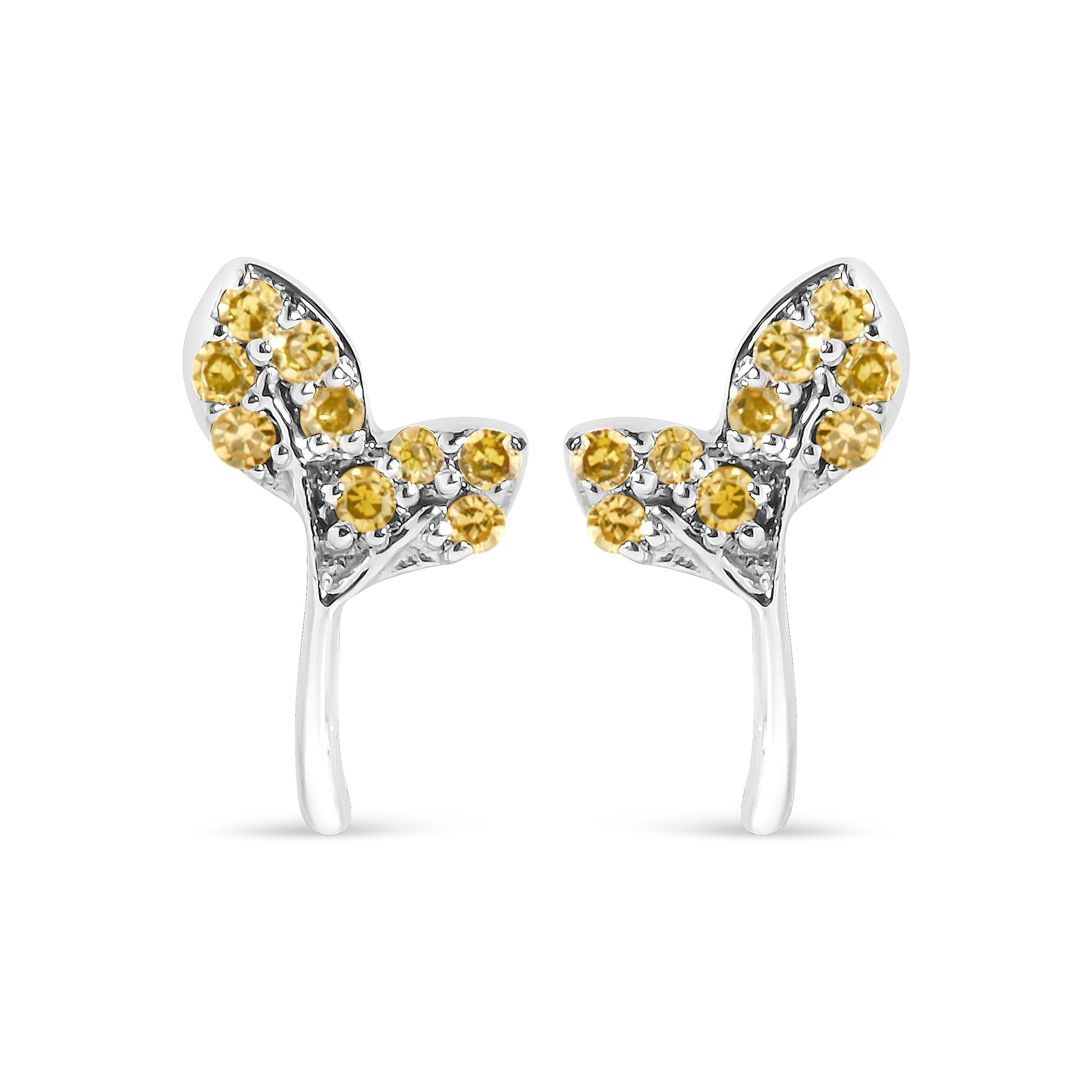 Aretes de hoja con diamantes amarillos tratados de 1/16 ct. p.t. en plata de ley, foto 1