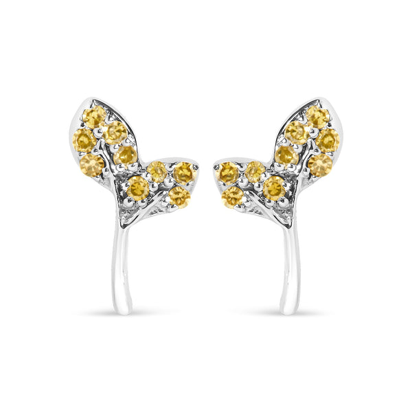 1/16 Ct. T.W. Yellow Treated Diamond Leaf Earrings in Sterling Silver, photo 1