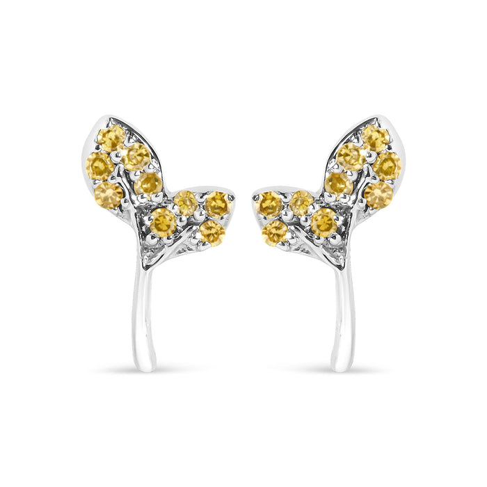 Aretes de hoja con diamantes amarillos tratados de 1/16 ct. p.t. en plata de ley, foto 1