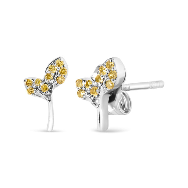 1/16 Ct. T.W. Yellow Treated Diamond Leaf Earrings in Sterling Silver, photo 2