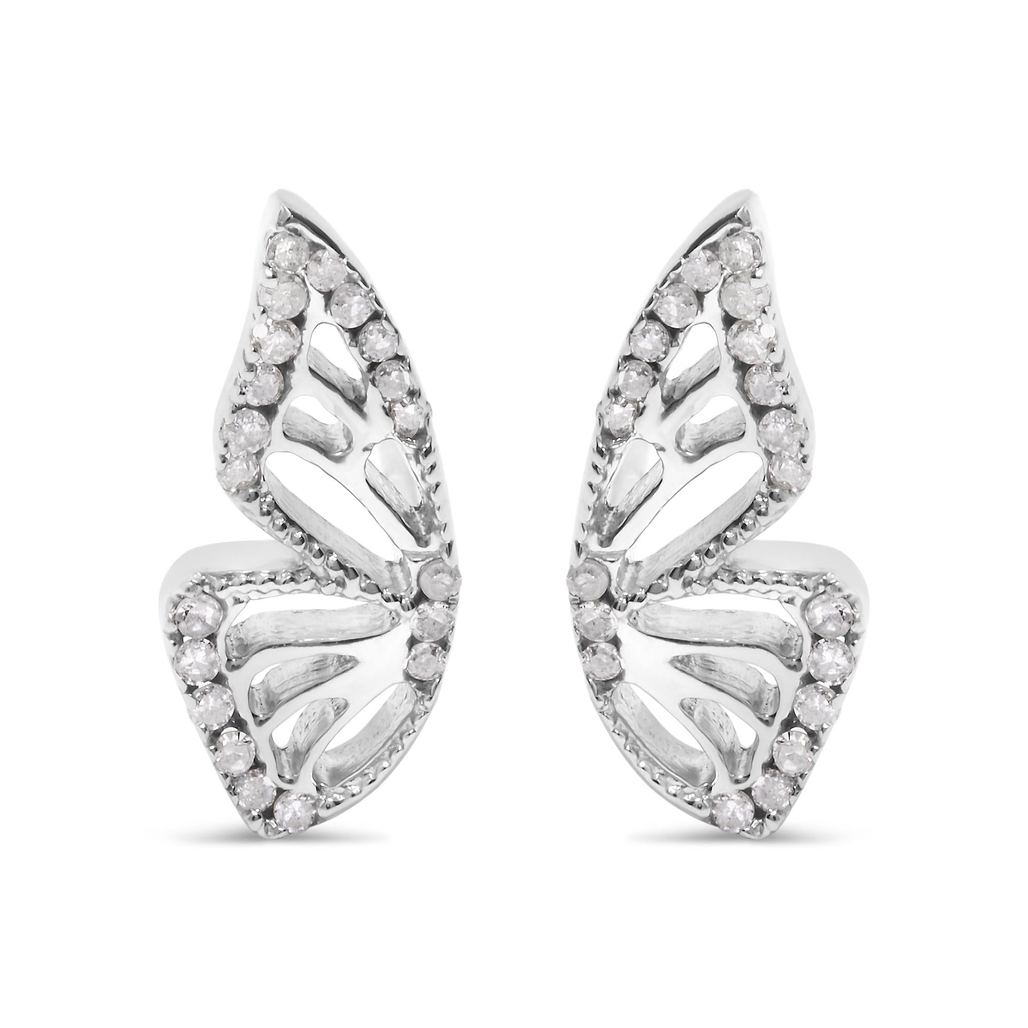 Aretes de mariposa con diamantes de 1/6 ct. p.t. en plata de ley, foto 1