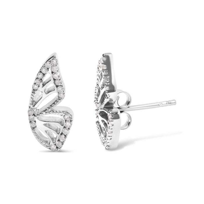 Aretes de mariposa con diamantes de 1/6 ct. p.t. en plata de ley, foto 2
