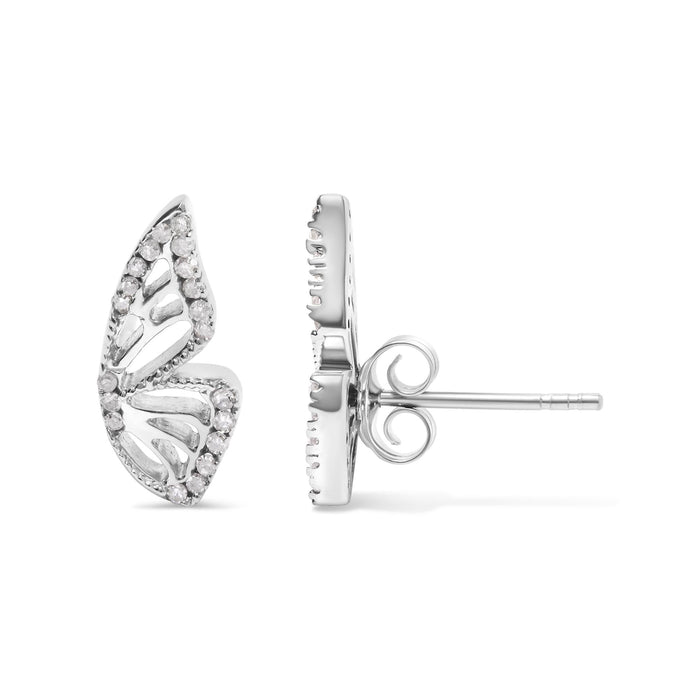 Aretes de mariposa con diamantes de 1/6 ct. p.t. en plata de ley, foto 4