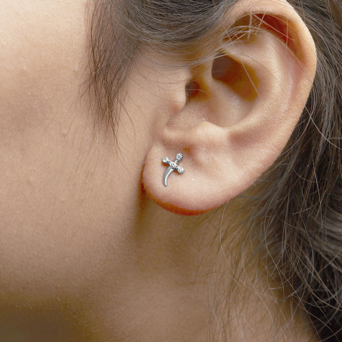 Diamond Accent Knife Earrings in Sterling Silver, photo 3