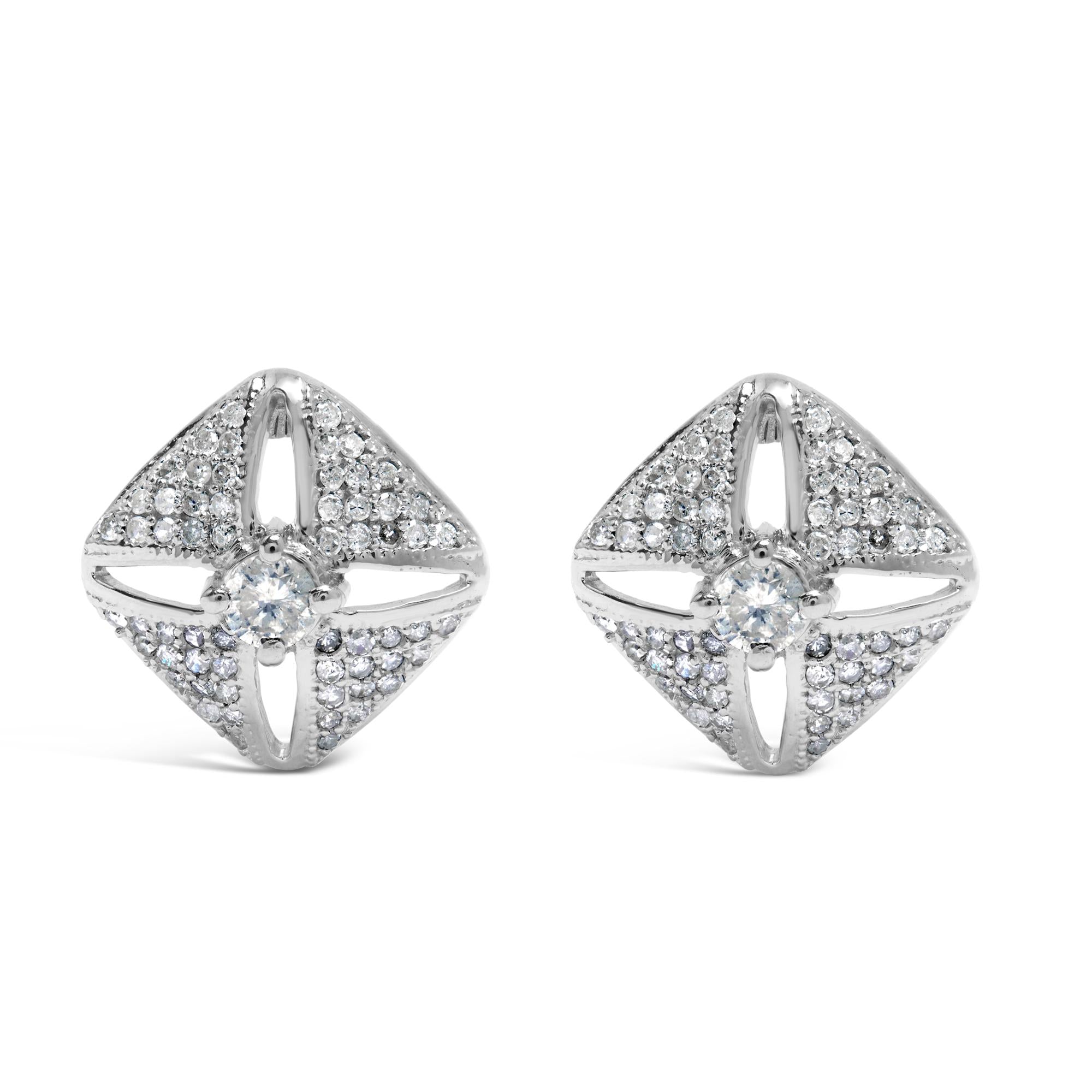 1 Ct. T.W. Diamond Studded Rhombus Stud Earrings in Sterling Silver, photo 1