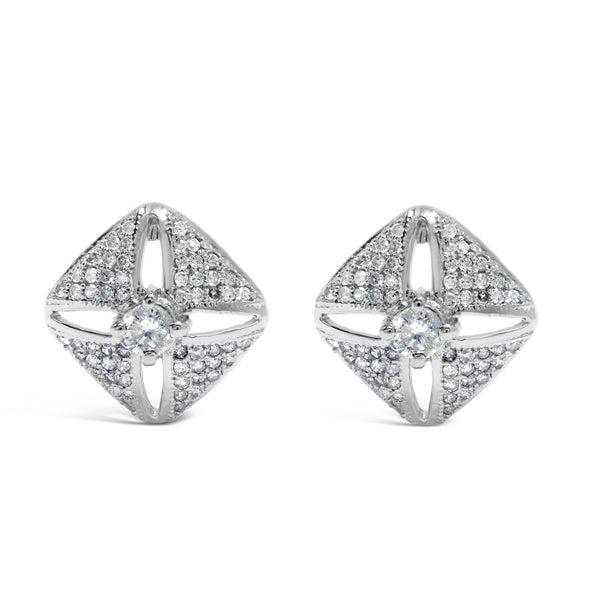 1 Ct. T.W. Diamond Studded Rhombus Stud Earrings in Sterling Silver, photo 1