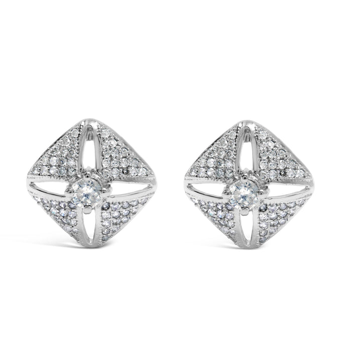 1 Ct. T.W. Diamond Studded Rhombus Stud Earrings in Sterling Silver, photo 1