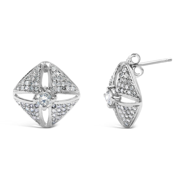 1 Ct. T.W. Diamond Studded Rhombus Stud Earrings in Sterling Silver, photo 2