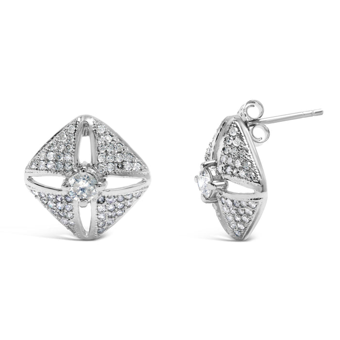1 Ct. T.W. Diamond Studded Rhombus Stud Earrings in Sterling Silver, photo 2