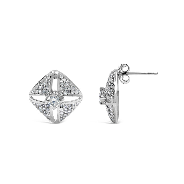 1 Ct. T.W. Diamond Studded Rhombus Stud Earrings in Sterling Silver, photo 4