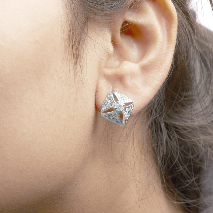 1 Ct. T.W. Diamond Studded Rhombus Stud Earrings in Sterling Silver, photo 3