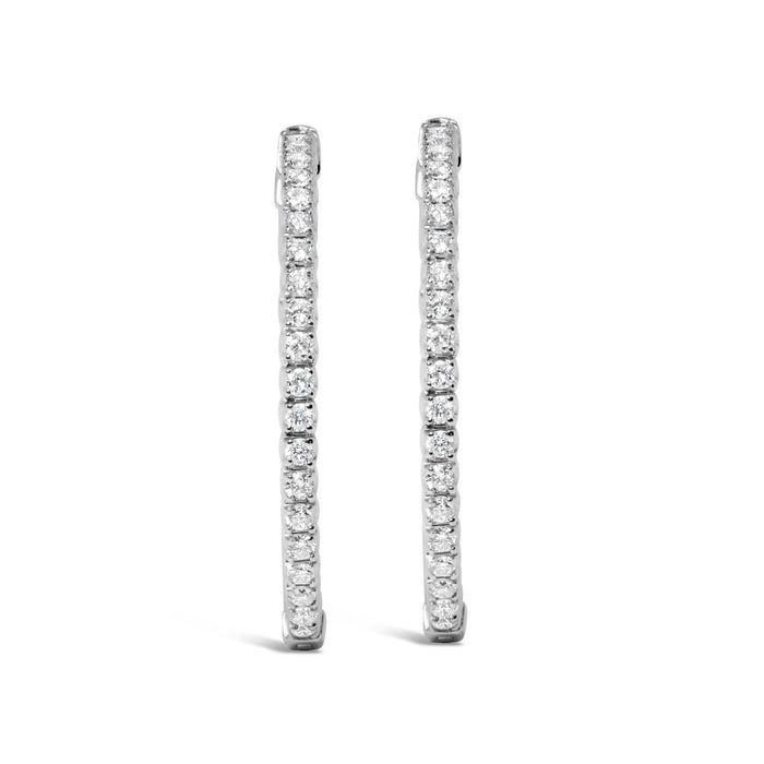 Aretes de aro por dentro y por fuera con diamantes cultivados en laboratorio de 1 3/4 ct. p.t. en oro blanco de 14K, foto 4