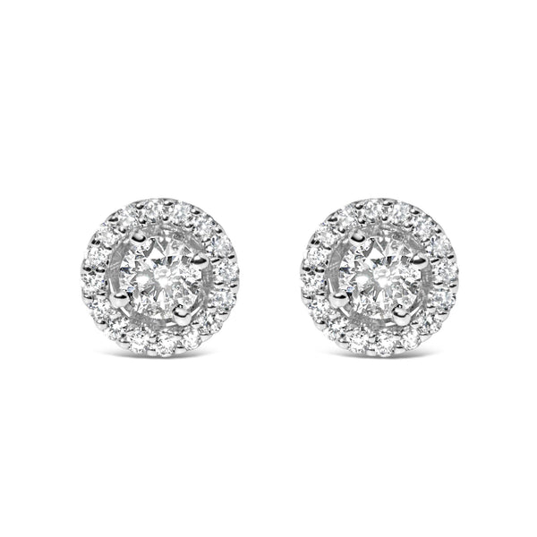 3/4 Ct. T.W. Lab-Grown Diamond Solitaire with Halo Stud Earrings in 14K White Gold, photo 1