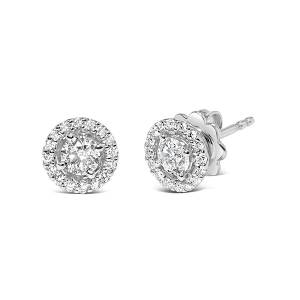 3/4 Ct. T.W. Lab-Grown Diamond Solitaire with Halo Stud Earrings in 14K White Gold, photo 2
