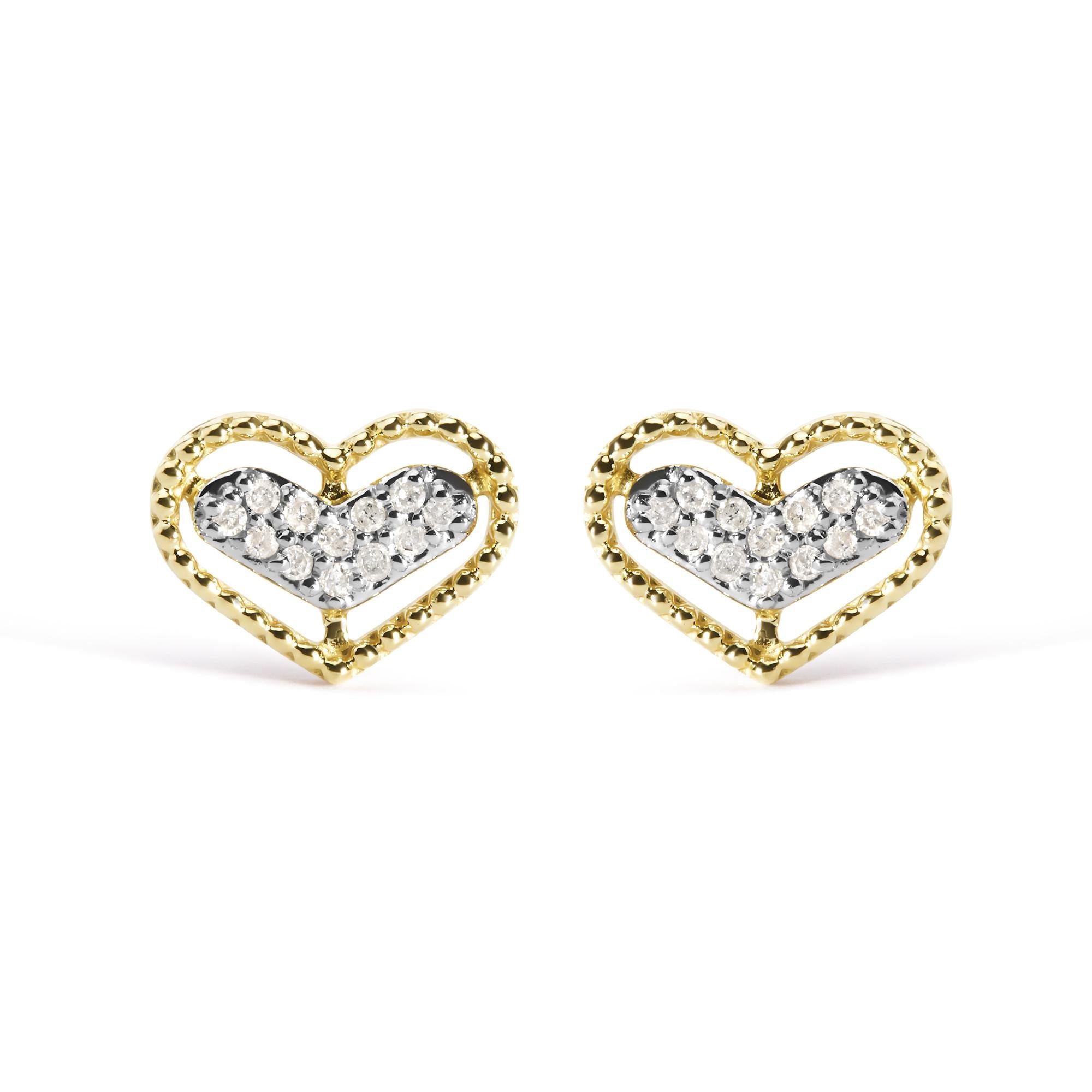 1/10 Ct. T.W. Diamond Heart and Beaded Halo Stud Earrings in 10K Yellow Gold, photo 1
