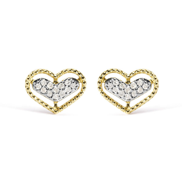 1/10 Ct. T.W. Diamond Heart and Beaded Halo Stud Earrings in 10K Yellow Gold, photo 1