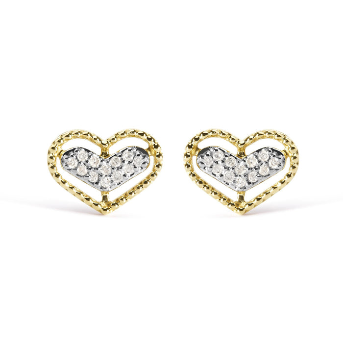 1/10 Ct. T.W. Diamond Heart and Beaded Halo Stud Earrings in 10K Yellow Gold, photo 1