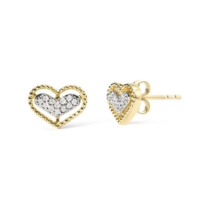 1/10 Ct. T.W. Diamond Heart and Beaded Halo Stud Earrings in 10K Yellow Gold, photo 2