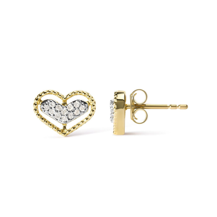 1/10 Ct. T.W. Diamond Heart and Beaded Halo Stud Earrings in 10K Yellow Gold, photo 4