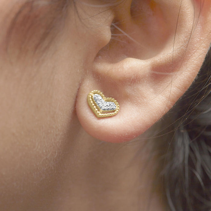 1/10 Ct. T.W. Diamond Heart and Beaded Halo Stud Earrings in 10K Yellow Gold, photo 3