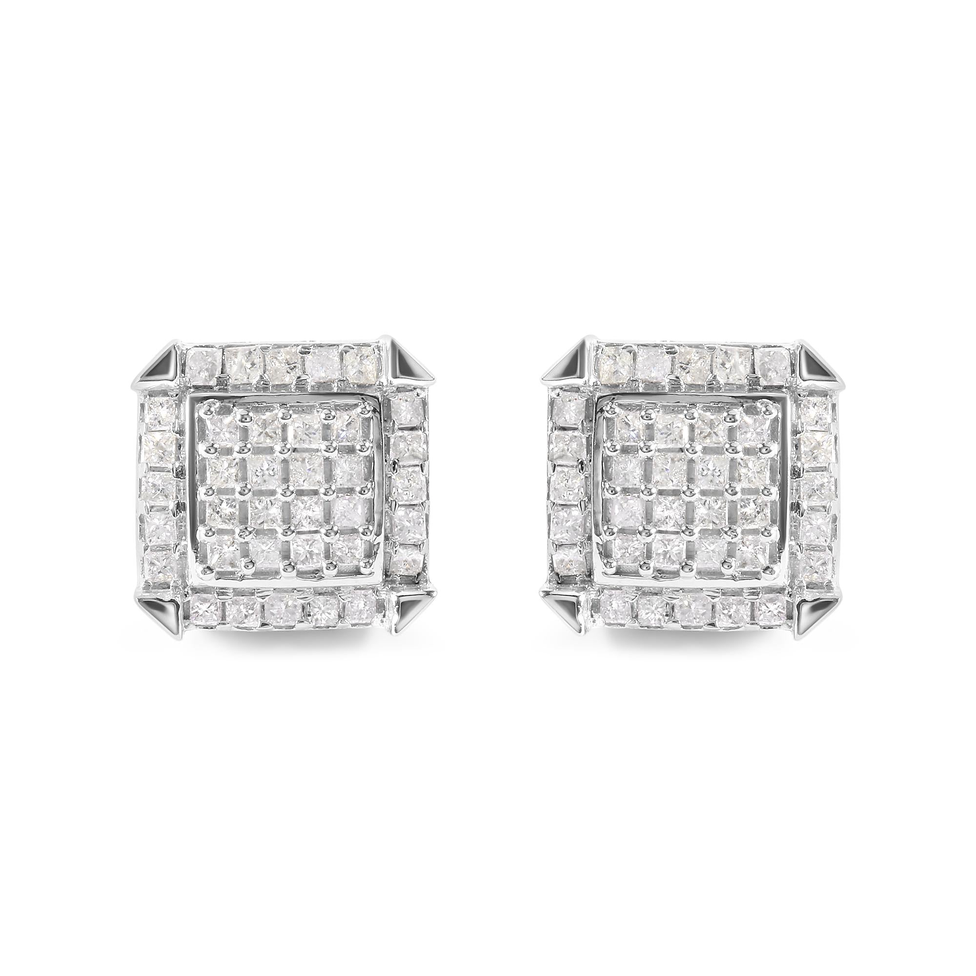 1 1/10 Ct. T.W. Princess Diamond Composite and Halo Stud Earrings in 10K White Gold, photo 1