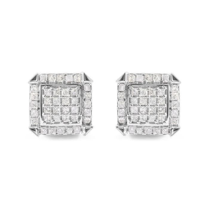 1 1/10 Ct. T.W. Princess Diamond Composite and Halo Stud Earrings in 10K White Gold, photo 1