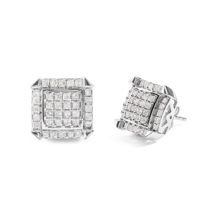 1 1/10 Ct. T.W. Princess Diamond Composite and Halo Stud Earrings in 10K White Gold, photo 2
