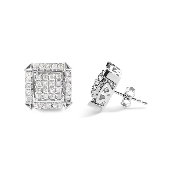 1 1/10 Ct. T.W. Princess Diamond Composite and Halo Stud Earrings in 10K White Gold, photo 4