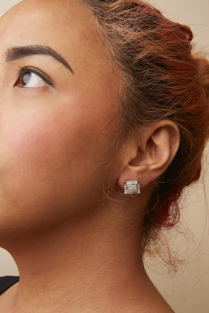 1 1/10 Ct. T.W. Princess Diamond Composite and Halo Stud Earrings in 10K White Gold, photo 3