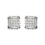 Aretes de botón de racimo con marco calado y diamantes de talla princesa de 3/4 ct. p.t. en oro blanco de 10K, foto 1
