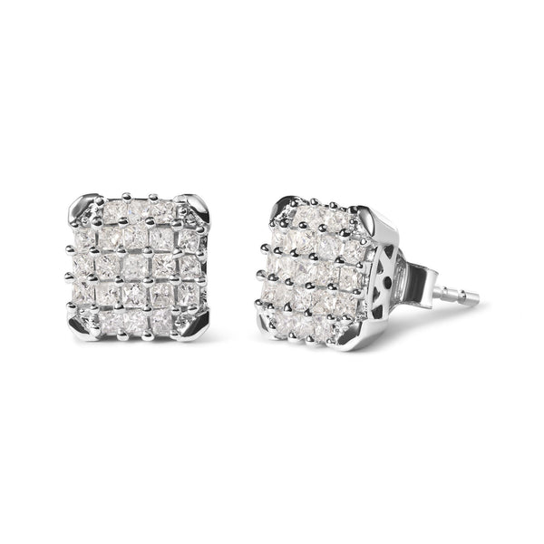 3/4 Ct. T.W. Princess Diamond Composite Open Frame Stud Earrings in 10K White Gold, photo 2