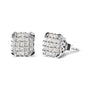 Aretes de botón de racimo con marco calado y diamantes de talla princesa de 3/4 ct. p.t. en oro blanco de 10K, foto 2