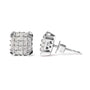 Aretes de botón de racimo con marco calado y diamantes de talla princesa de 3/4 ct. p.t. en oro blanco de 10K, foto 4