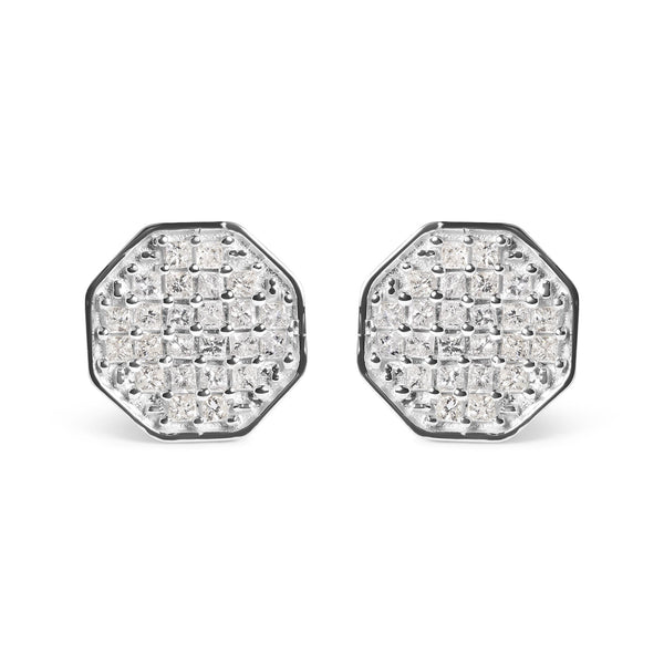 7/8 Ct. T.W. Princess Diamond Composite Octagon-Shaped Stud Earrings in 10K White Gold, photo 1