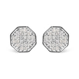 Aretes de botón octagonales de racimo con diamantes talla princesa de 7/8 ct. p.t. en oro blanco de 10K