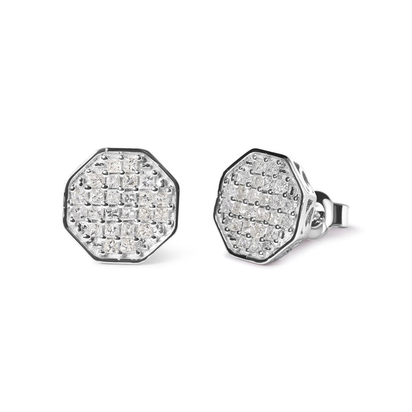 7/8 Ct. T.W. Princess Diamond Composite Octagon-Shaped Stud Earrings in 10K White Gold, photo 2
